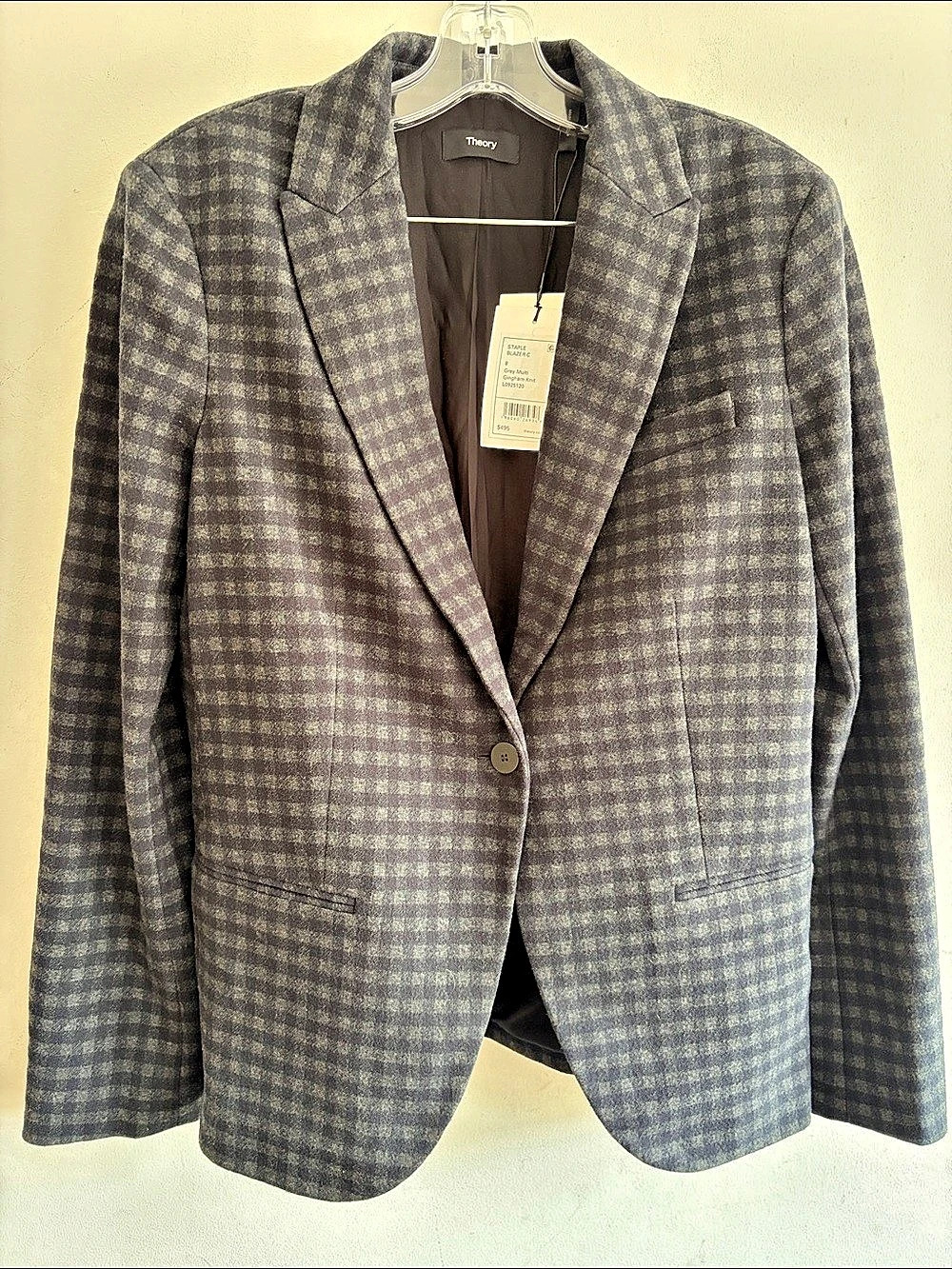 Theory Staple Blazer C in Gingham Knit Gingham Knit Gray Size 8